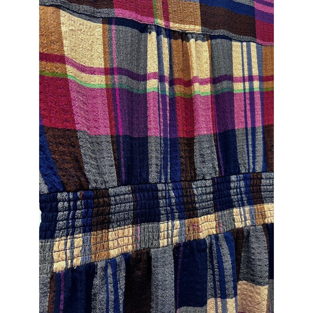 Anthropologie Pilcro The Rory Puff Sleeve Smocked V-Neck Plaid Boho Top Shirt XL - Picture 6 of 10